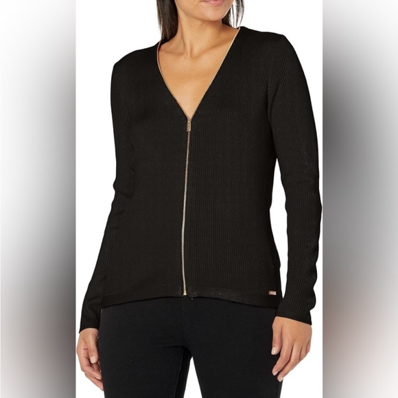 Calvin Klein Full Zip Ribbed Knit Sweater - Picture 2 of 7
